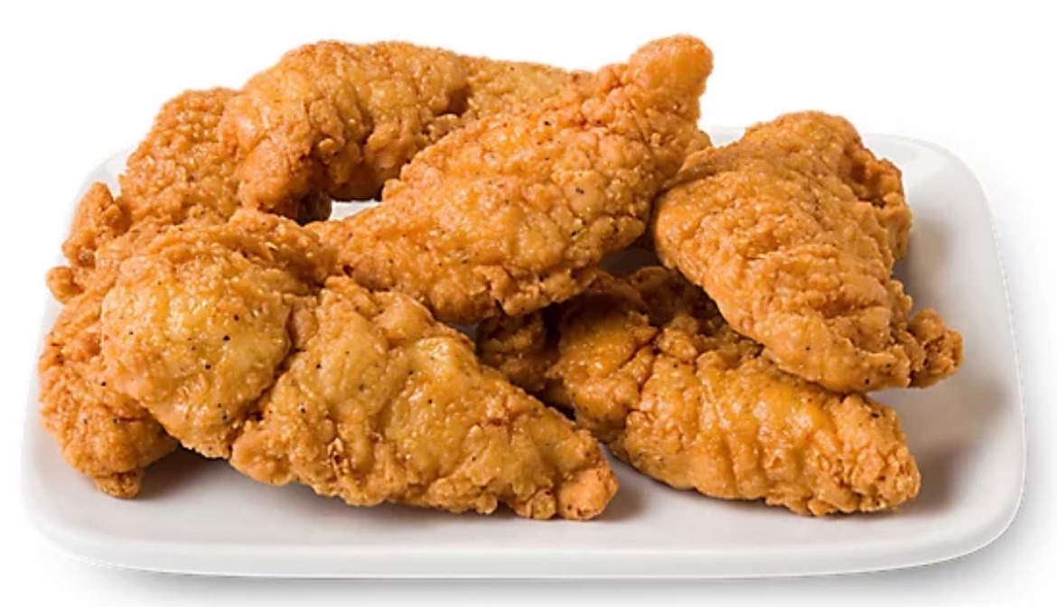 Plate of crispy fried chicken strips